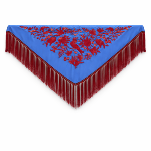 Mantón Sevilla Azul Bordado Rojo
