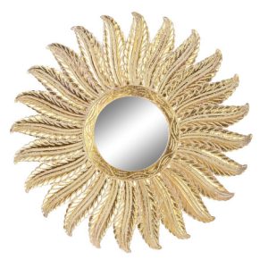 Espejo de Pared Sol en Mango con Acabado Decapé Dorado
