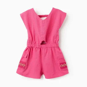 Mono corto fucsia con bordados para niña – Zippy