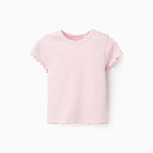 Camiseta de canalé rosa con detalle floral – Zippy