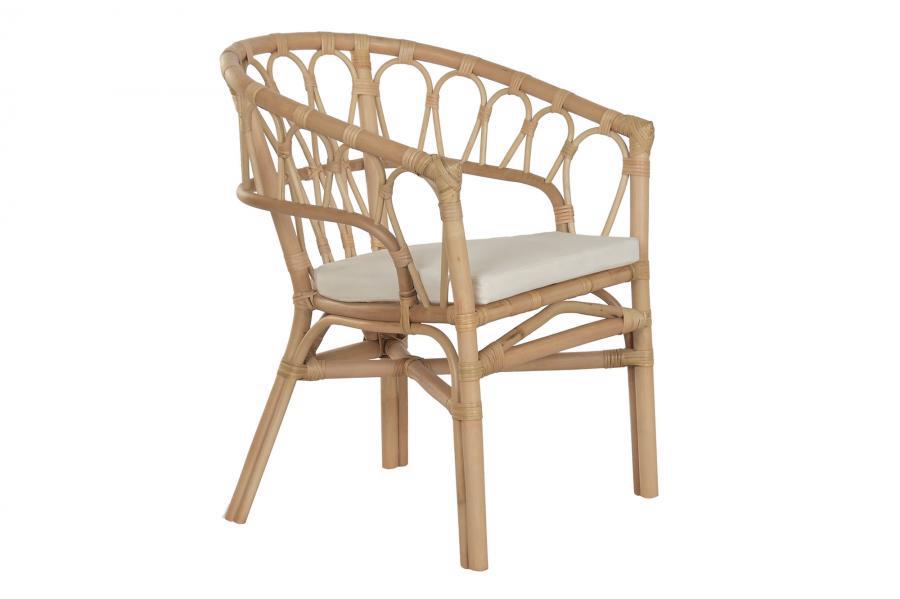Silla de Ratán Natural con Cojín Beige y Diseño Artesanal
