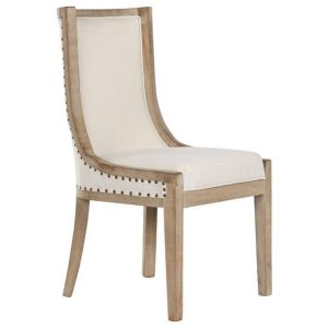 Silla de Comedor Tapizada en Beige y Madera Natural
