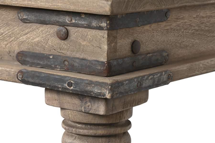Mesa de Centro Rústica Colonial de Madera Maciza con Detalles Metálicos - Imagen 3