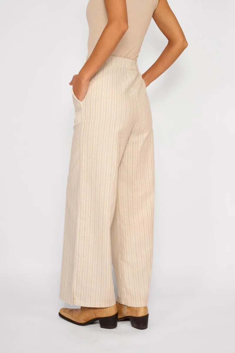 Pantalón Lino Rayas Olivia Beige - Imagen 4