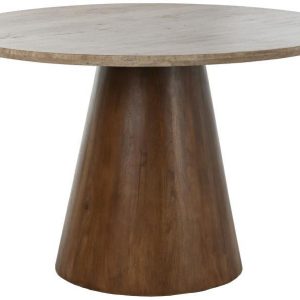 Mesa de Comedor Redonda de Mármol y Madera de Mango