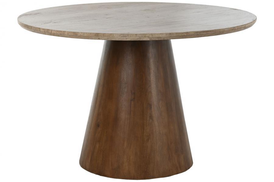 Mesa de Comedor Redonda de Mármol y Madera de Mango