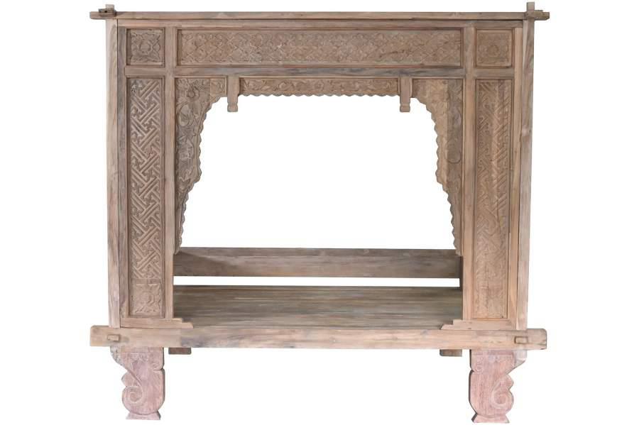 Cama Dosel Artesanal de Teca Tallada Estilo Oriental - Imagen 3