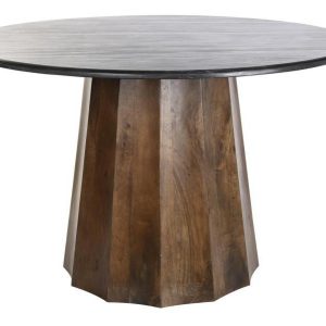 Mesa de Comedor Redonda de Mármol Negro y Madera de Mango