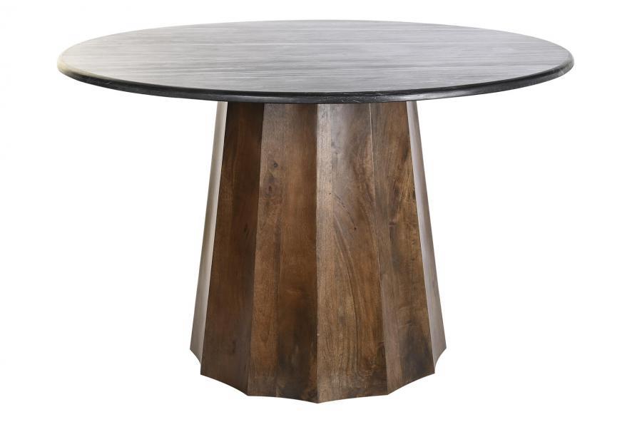Mesa de Comedor Redonda de Mármol Negro y Madera de Mango