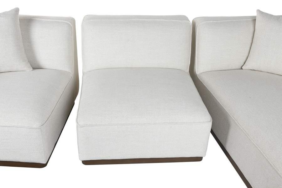 Sofá Esquinero Modular con Chaiselongue en Tejido Crema y Madera de Hevea - Imagen 5
