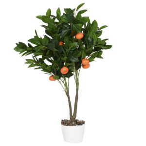 Naranjo Artificial Decorativo con Frutos y Macetero Blanco Rústico