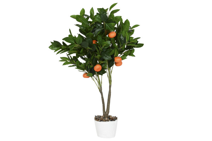 Naranjo Artificial Decorativo con Frutos y Macetero Blanco Rústico - Imagen 2