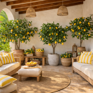 Árbol Limonero Artificial Decorativo en Maceta Gris