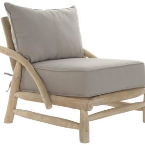 Sillón Artesanal de Teca Natural y Cojín Gris