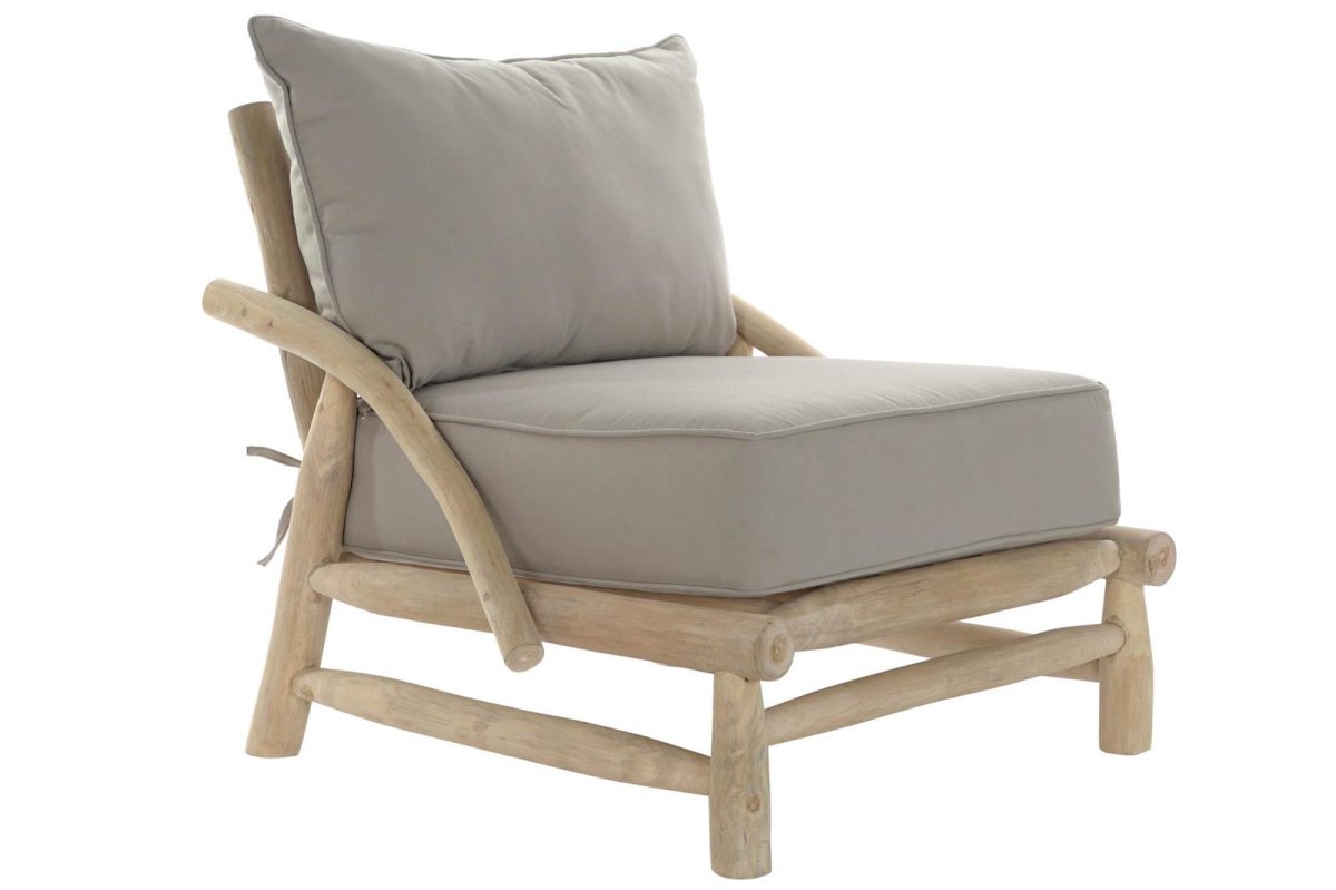 Sillón Artesanal de Teca Natural y Cojín Gris - Imagen 2