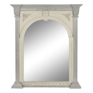 Espejo de Pared Arquitectónico en Madera de Mango con Arco y Acabado Gris y Crema