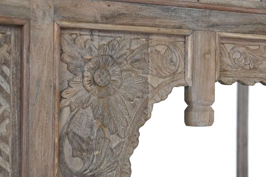 Cama Dosel Artesanal de Teca Tallada Estilo Oriental - Imagen 4