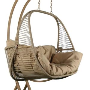 Sillón Colgante de Jardín Oasis Beige con Ratán Sintético y Cojines