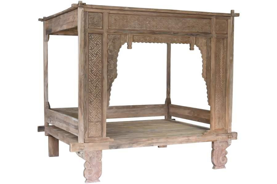 Cama Dosel Artesanal de Teca Tallada Estilo Oriental - Imagen 2