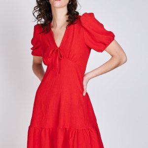 Vestido Manga Globo Claire Rojo Eclipse
