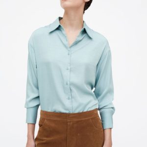 Camisa azul crepé satinado