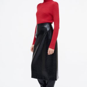 Falda midi cuero sintético negro