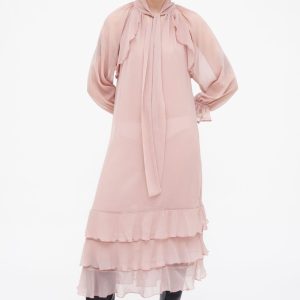 Vestido midi chiffon rosa