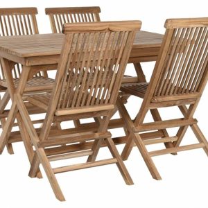 Set de Comedor de Exterior en Madera de Teca Mesa y 4 Sillas Plegables
