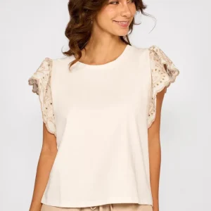 Polera Mangas Broderie Bruna Crudo