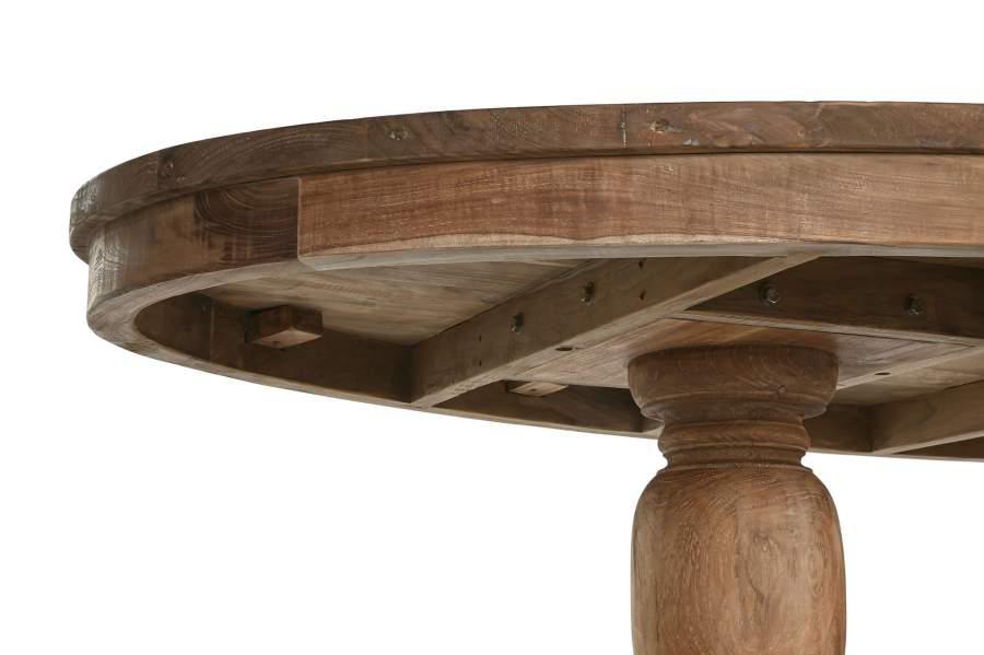 Mesa comedor ovalada de teca maciza con doble soporte torneado - Imagen 3