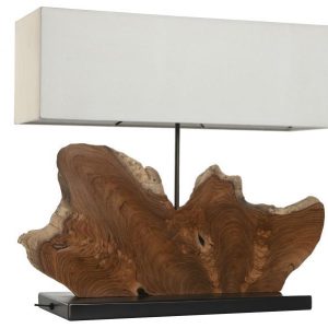 Lámpara de sobremesa orgánica en madera de teca con pantalla rectangular