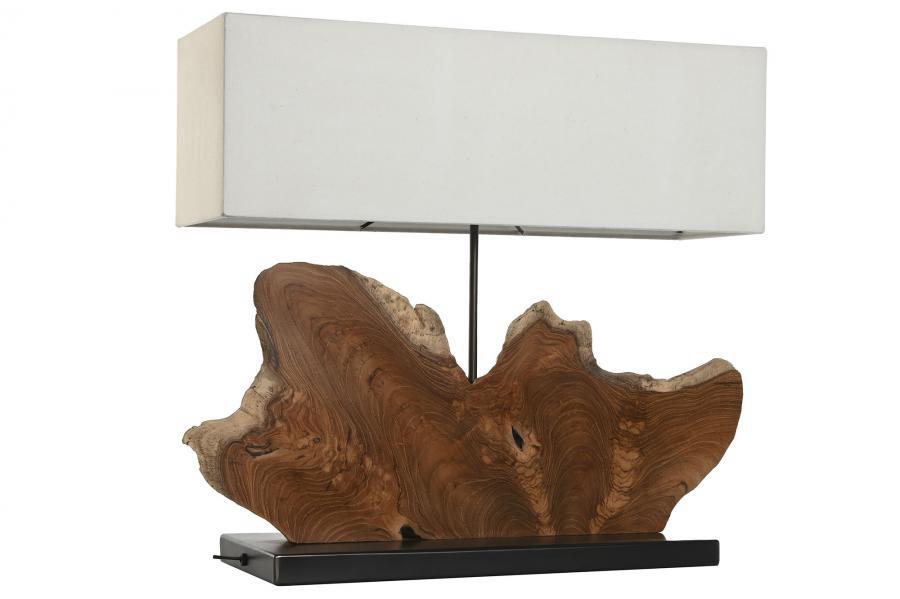 Lámpara de sobremesa orgánica en madera de teca con pantalla rectangular - Imagen 2
