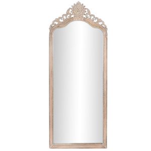 Espejo Vertical Madera de Mango Tallada con Acabado Blanco Decapado