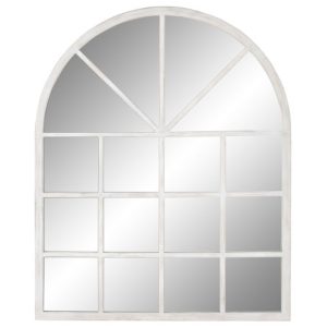 Espejo Ventana Arco Medio Punto en Madera de Abeto Blanco Decapado