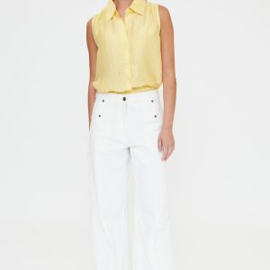 Pantalón vaquero wide leg blanco