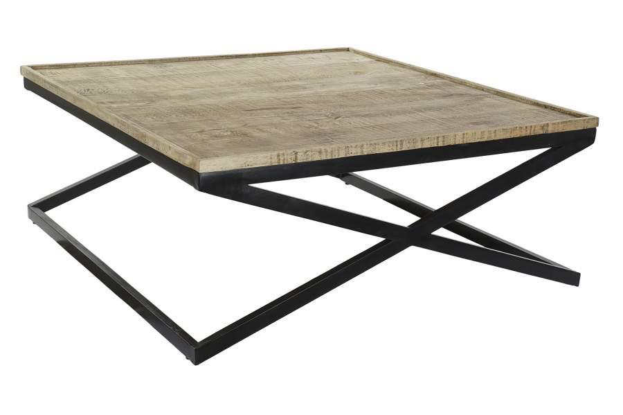 Mesa de Centro Industrial Madera Recuperada y Metal Negro con Bandejas - Imagen 7