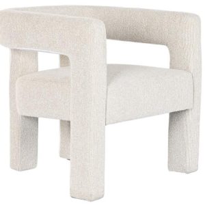 Butaca de Diseño Bouclé Crema y Madera