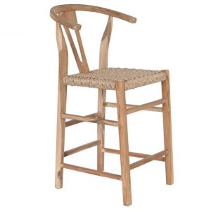 Taburete Alto de Teca con Asiento Tejido Wishbone