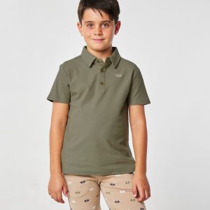 Conjunto de Niño Spagnolo – Polo Verde Caqui y Bermuda Beige Estampada
