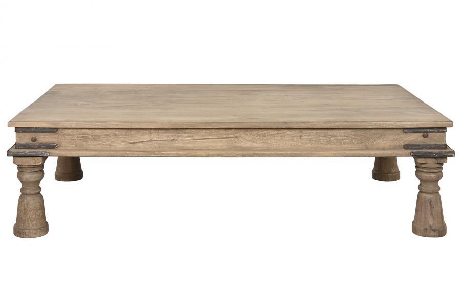 Mesa de Centro Rústica Colonial de Madera Maciza con Detalles Metálicos