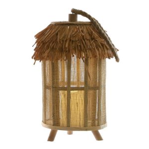 Farol Decorativo Yute y Madera con Luz LED