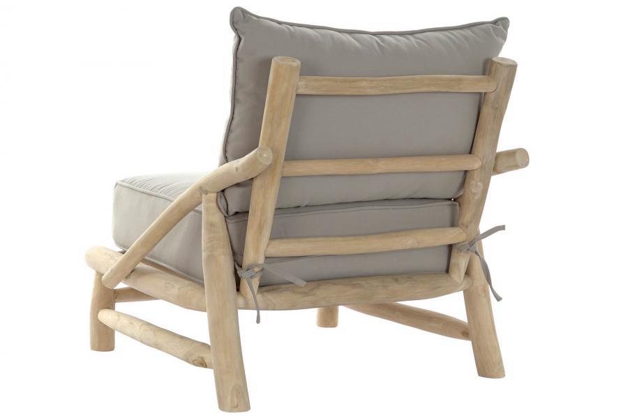 Sillón Artesanal de Teca Natural y Cojín Gris - Imagen 4