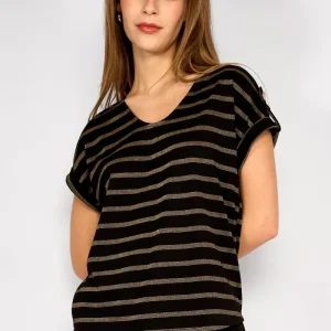 Polera Rayas Lurex Sofía Negro
