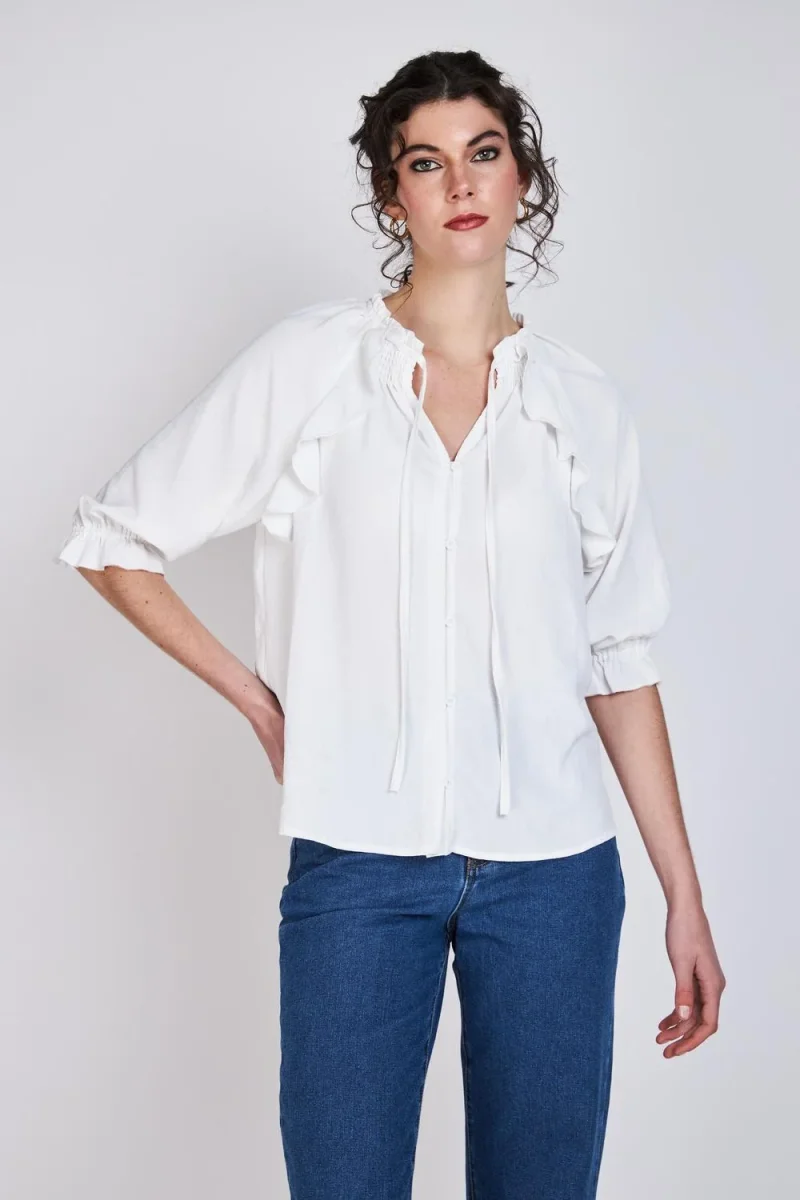 Blusa Vuelos Estampada Violeta Blanco Woman by Eclipse - Imagen 2