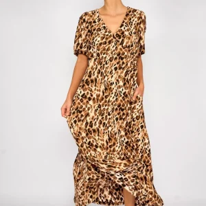 Vestido Largo Animal Print Nola Chocolate