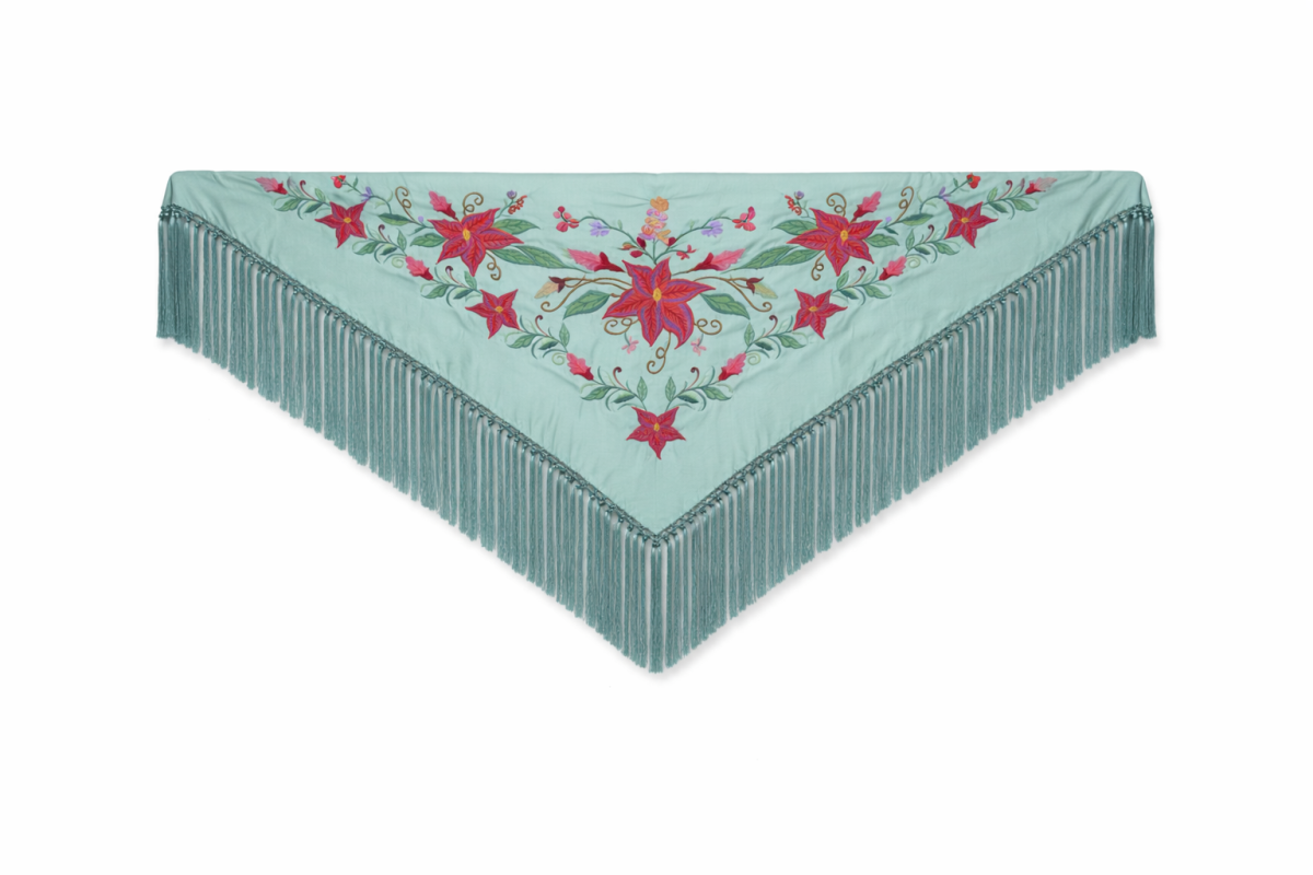 Mantoncillo de Flamenca Bordado “Flor Imperial” en color Agua Marina Suave - Imagen 2