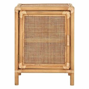 Mesita de Noche Auxiliar Madera de Abeto y Ratán Natural