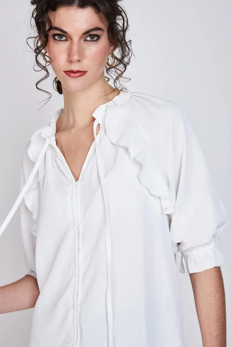 Blusa Vuelos Estampada Violeta Blanco Woman by Eclipse - Imagen 4