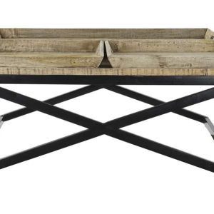 Mesa de Centro Industrial Madera Recuperada y Metal Negro con Bandejas
