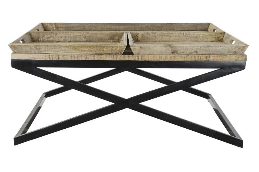 Mesa de Centro Industrial Madera Recuperada y Metal Negro con Bandejas
